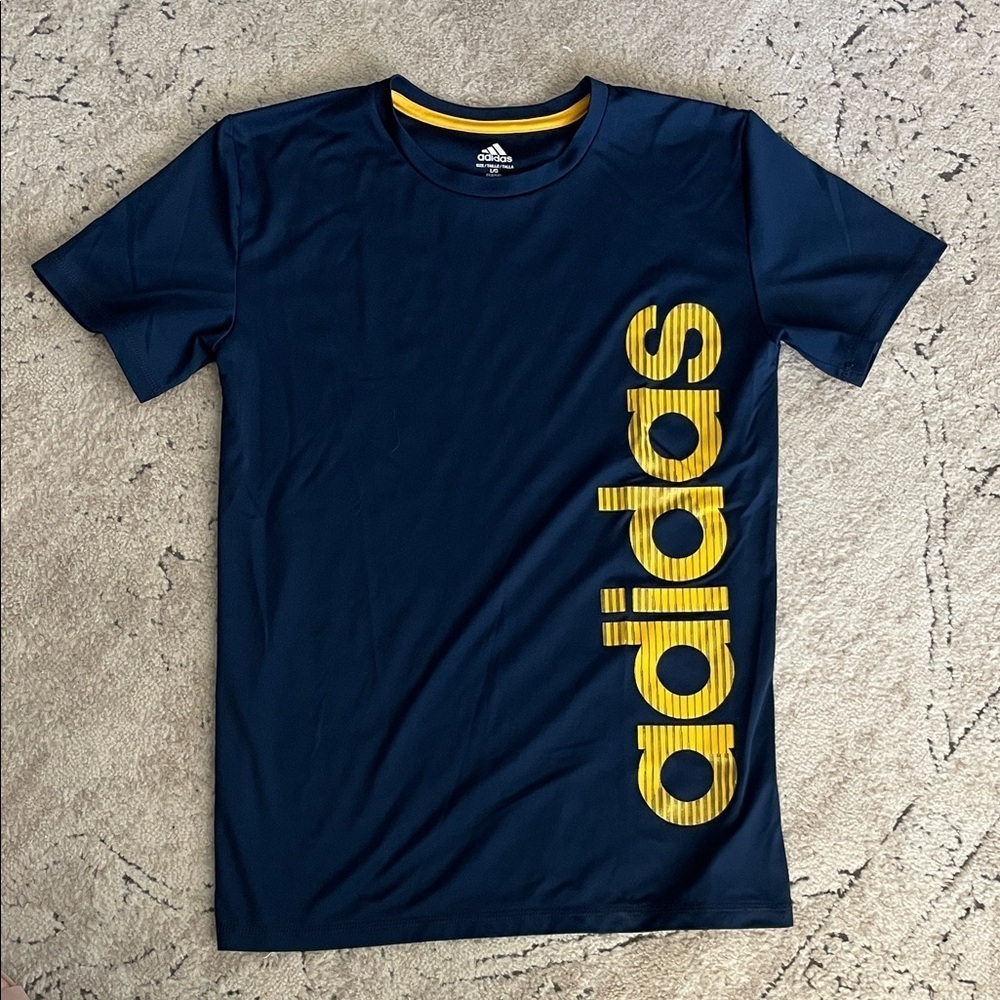 Adidas Dark Blue Tee with Vibrant Yellow Logo